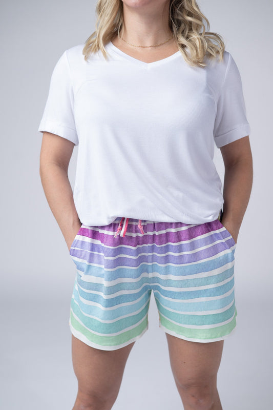 IN STOCK Jamie Shorts - Rainbow Stripes - Alonna's Legging Land