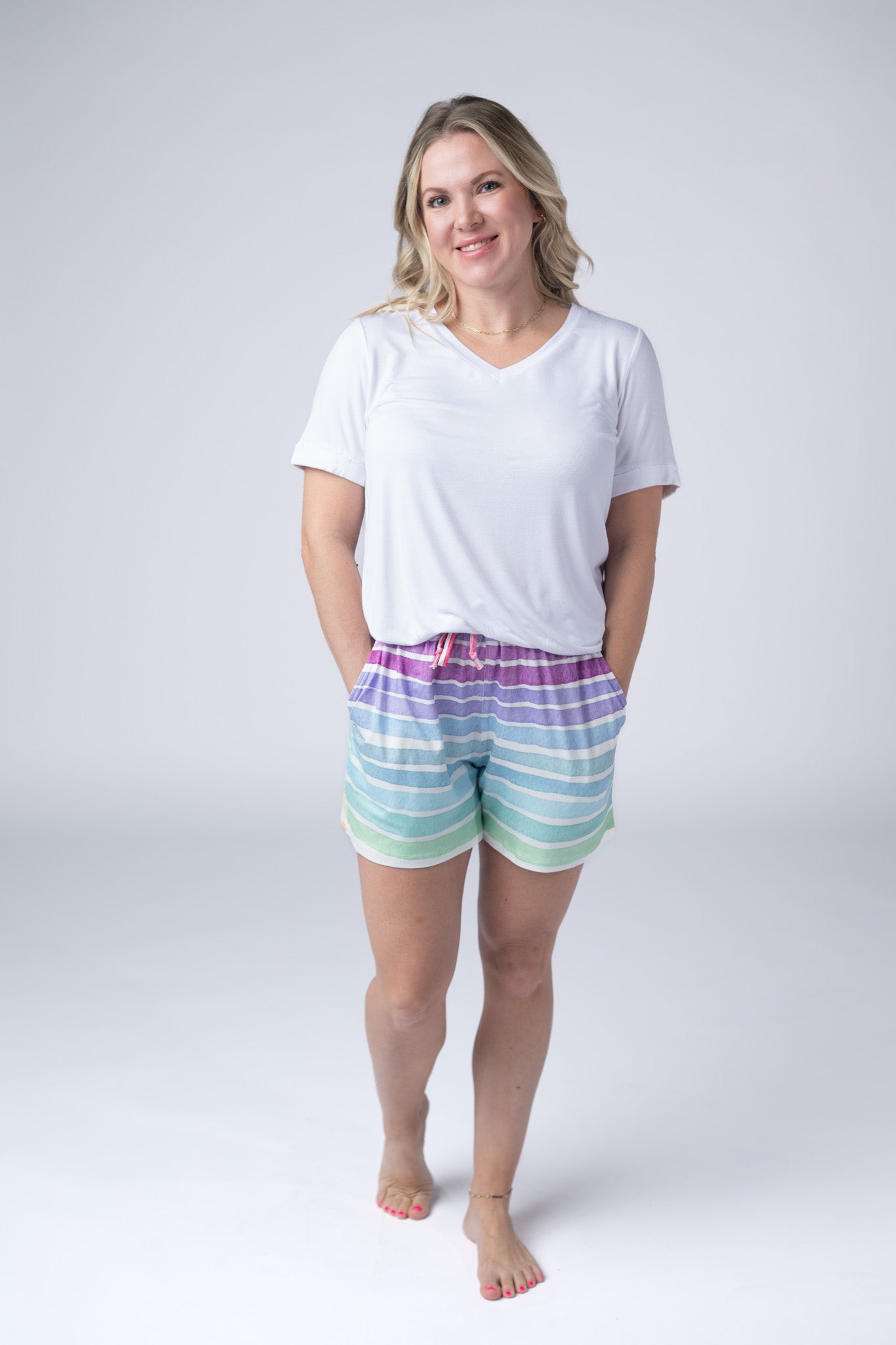 IN STOCK Jamie Shorts - Rainbow Stripes - Alonna's Legging Land