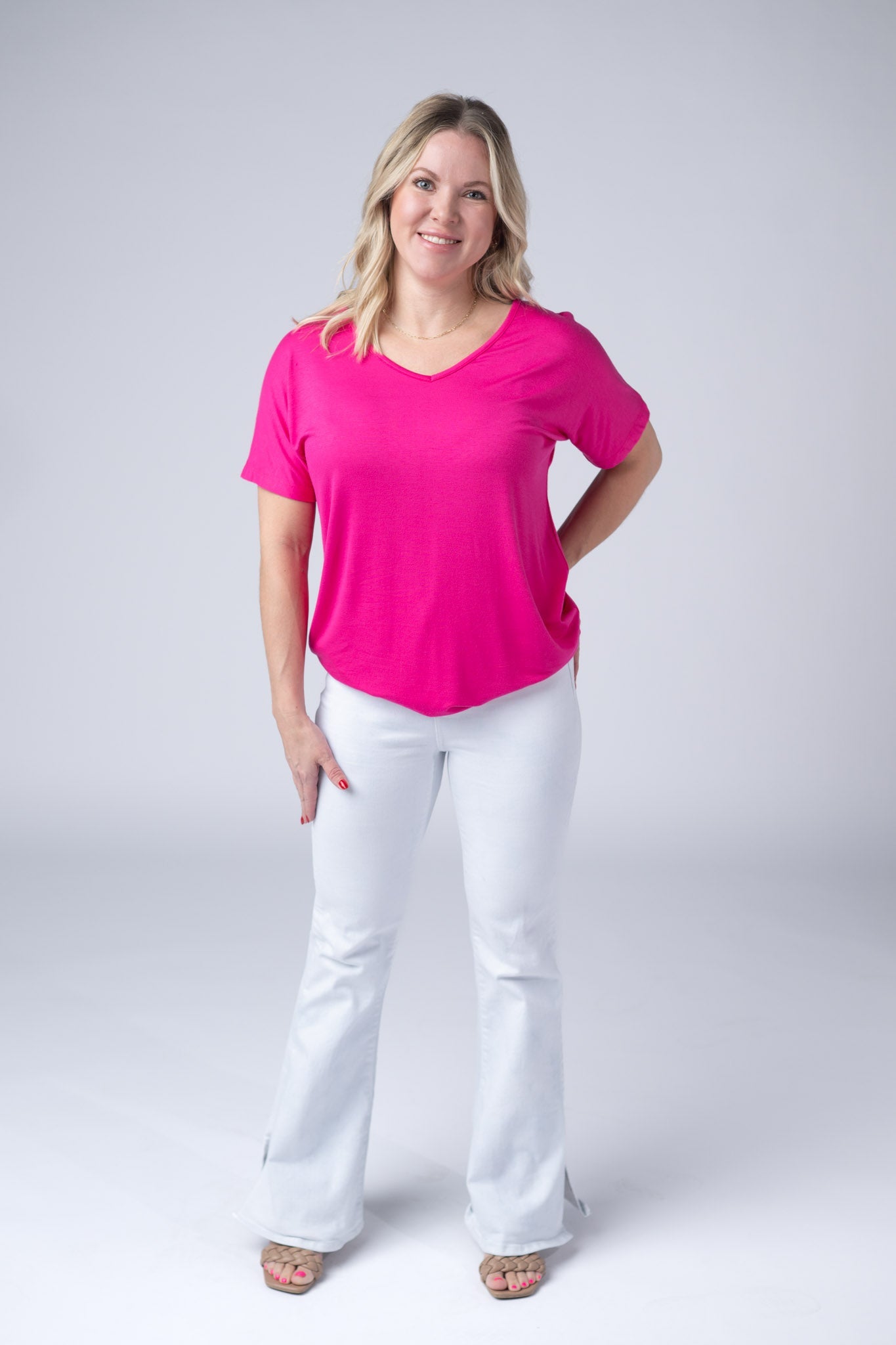 IN STOCK Chloe Cozy Tee - Hot Pink - Alonna's Legging Land