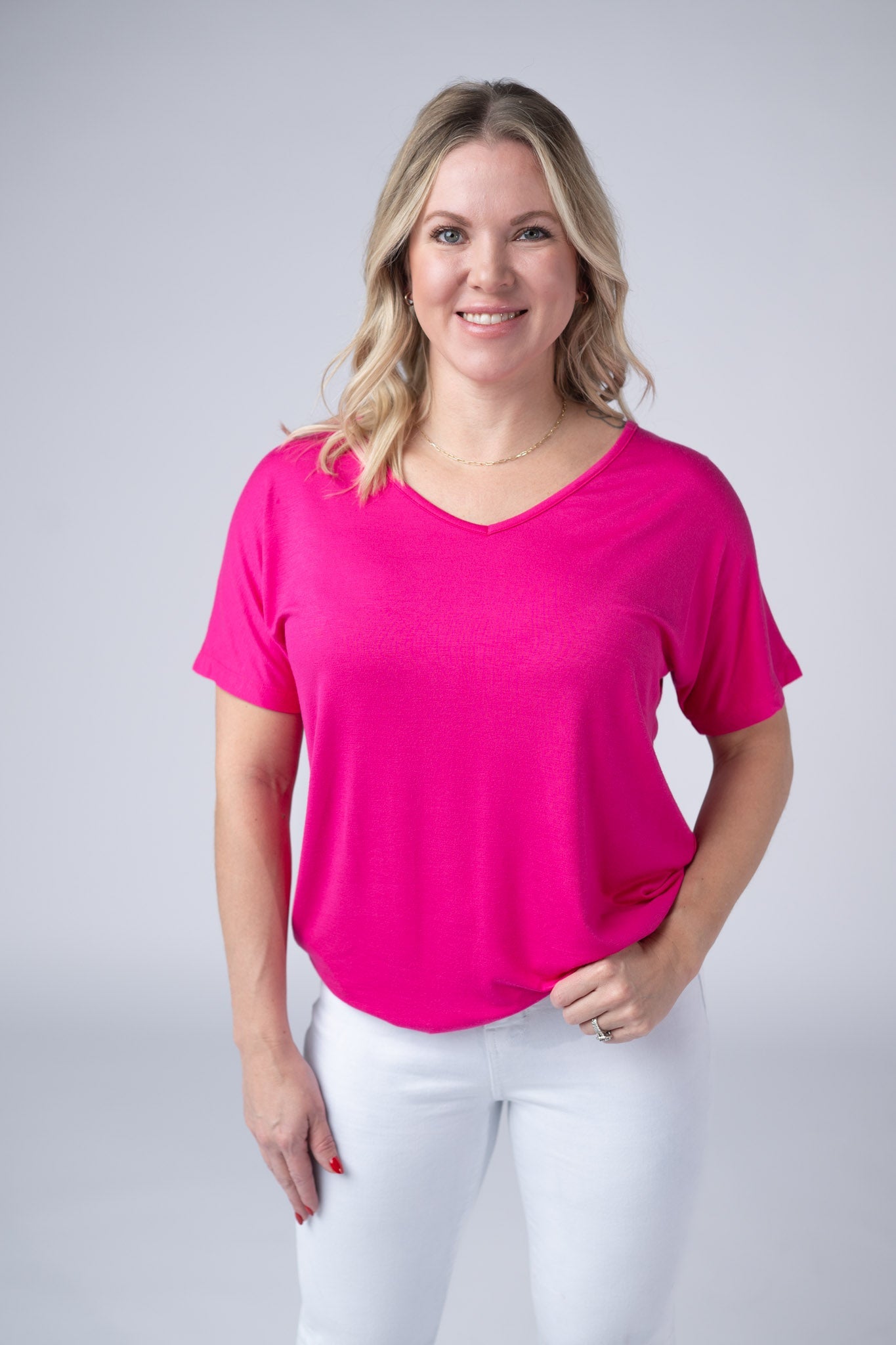 IN STOCK Chloe Cozy Tee - Hot Pink - Alonna's Legging Land