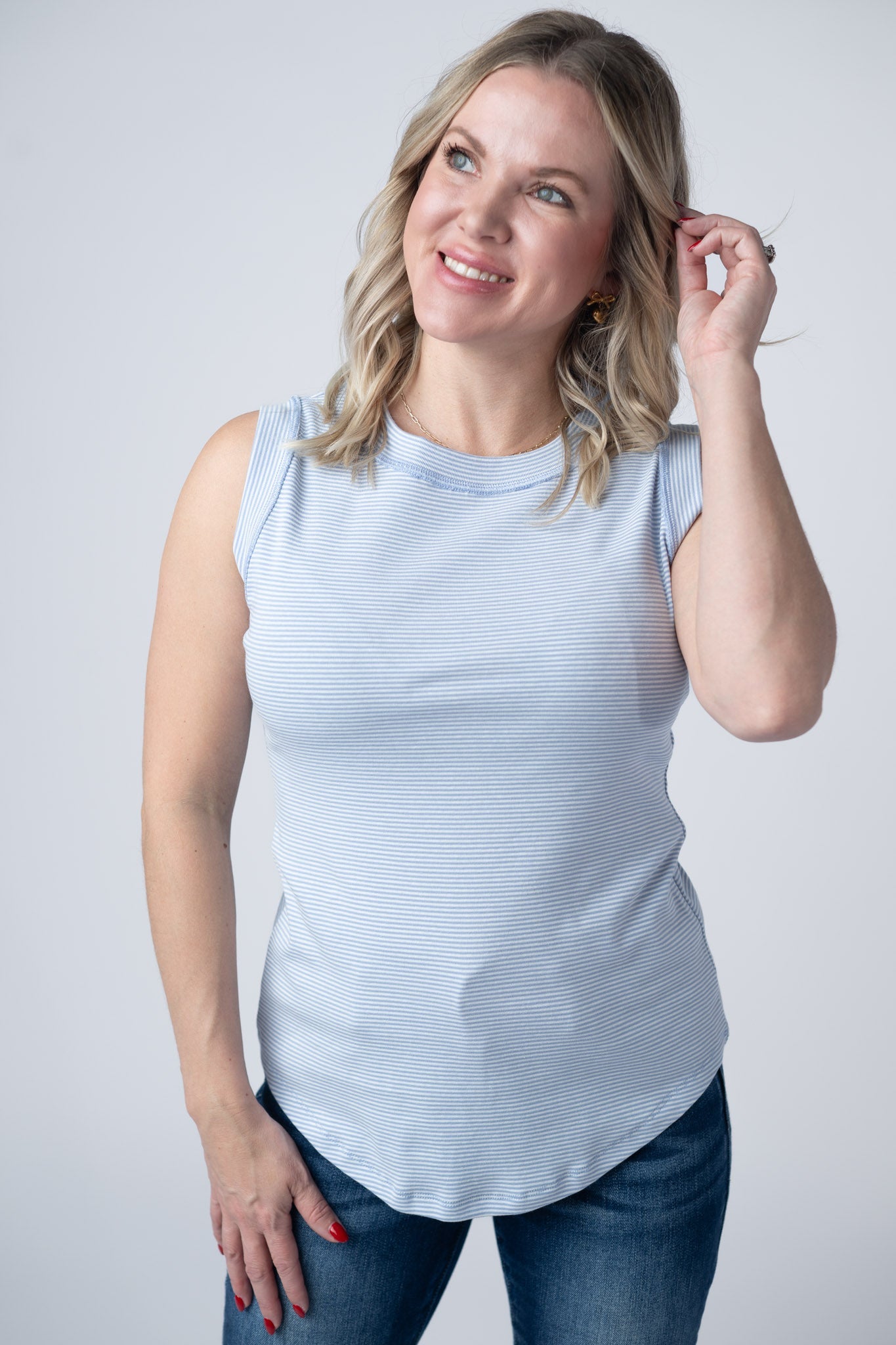 IN STOCK Morgan Micro Striped Tank - Periwinkle - Alonna's Legging Land