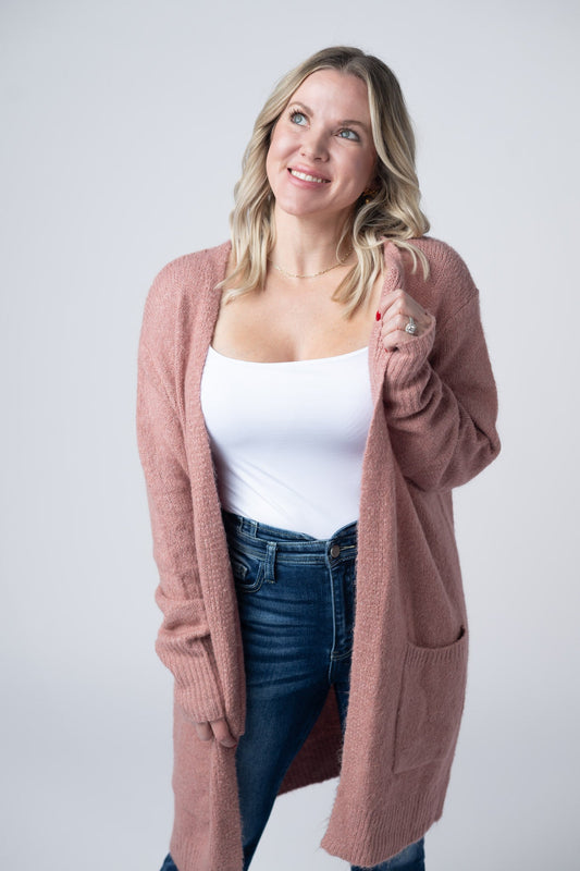 IN STOCK Madison Cozy Cardigan - Dusty Rose - Alonna's Legging Land