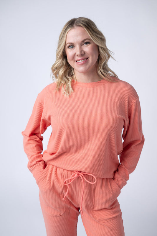 IN STOCK Corrine Ribbed Pullover Top - Coral - Alonna's Legging Land