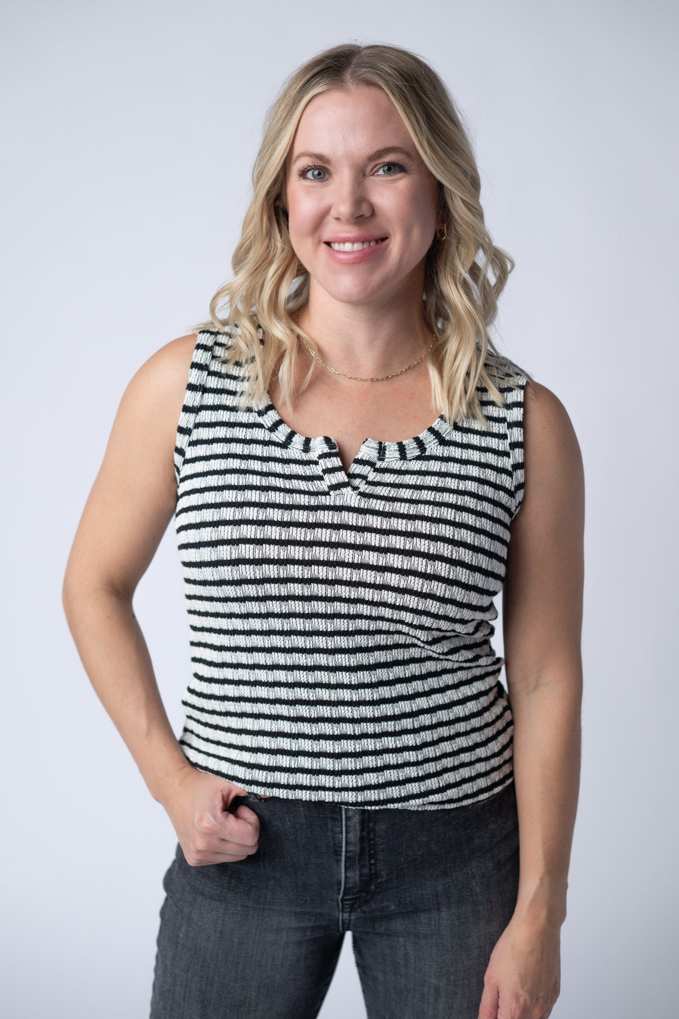 IN STOCK Stella Striped Tank - Black - Alonna's Legging Land