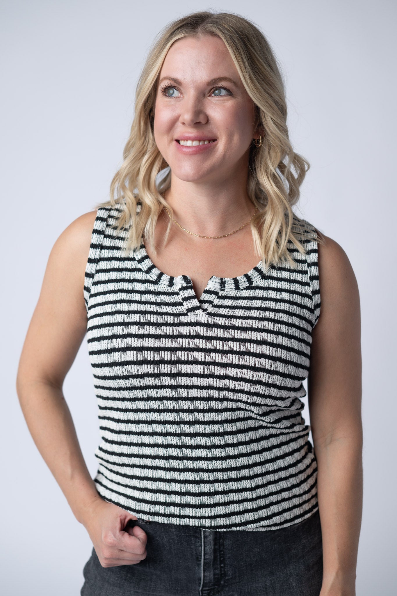 IN STOCK Stella Striped Tank - Black - Alonna's Legging Land