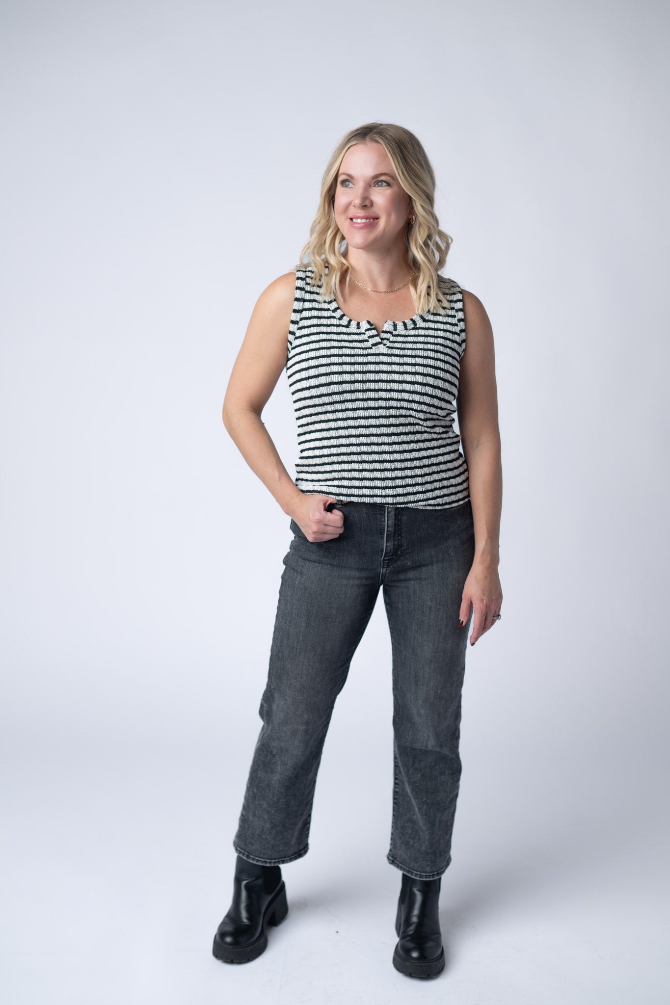 IN STOCK Stella Striped Tank - Black - Alonna's Legging Land