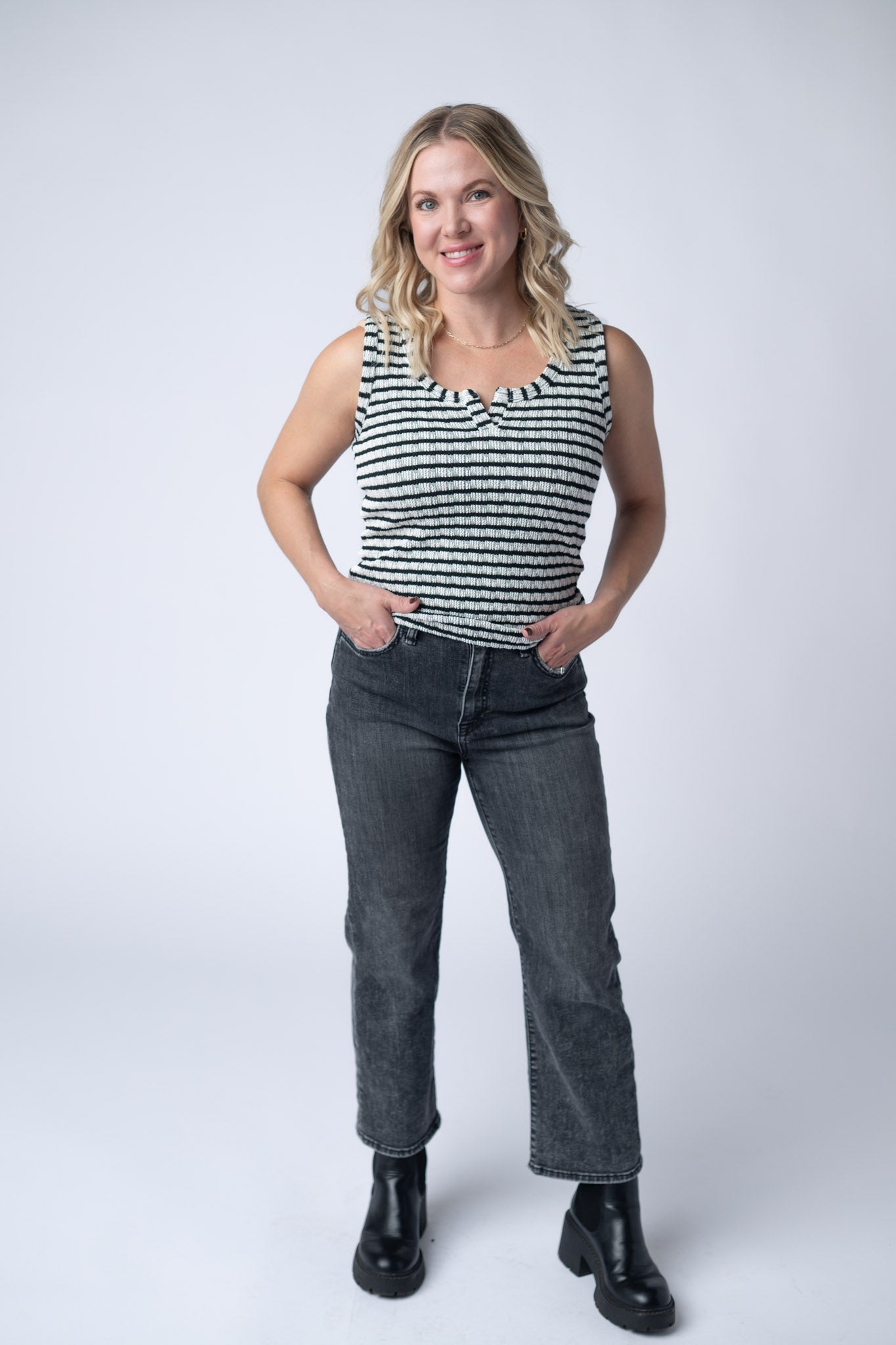 IN STOCK Stella Striped Tank - Black - Alonna's Legging Land