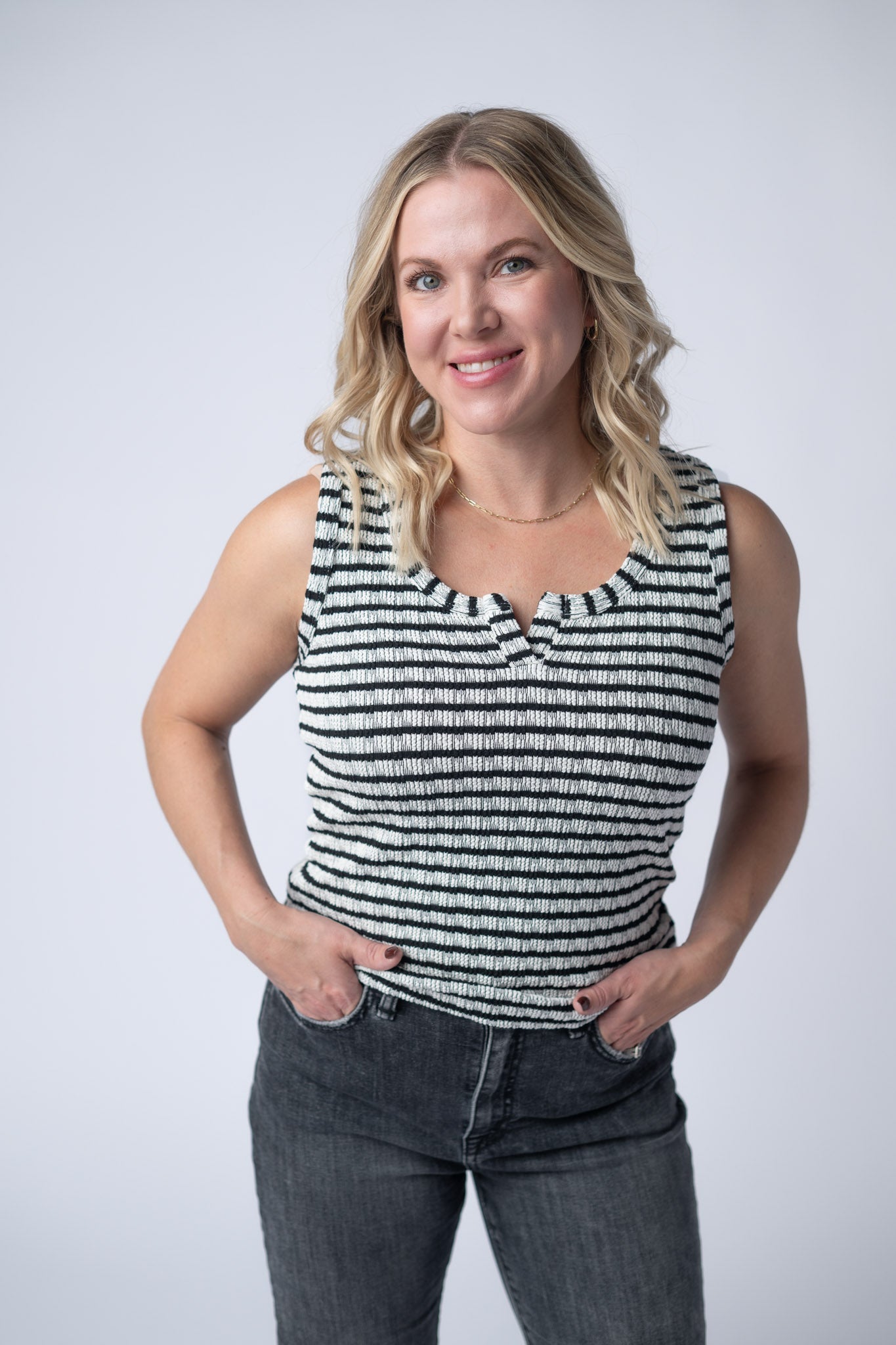 IN STOCK Stella Striped Tank - Black - Alonna's Legging Land