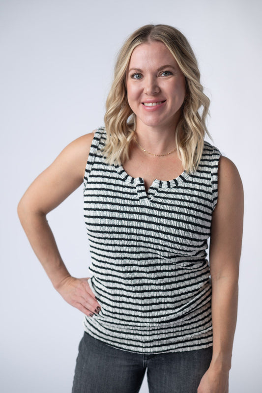 IN STOCK Stella Striped Tank - Black - Alonna's Legging Land