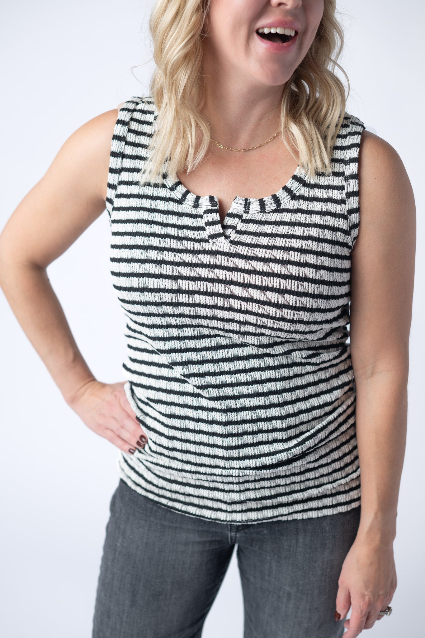IN STOCK Stella Striped Tank - Black - Alonna's Legging Land
