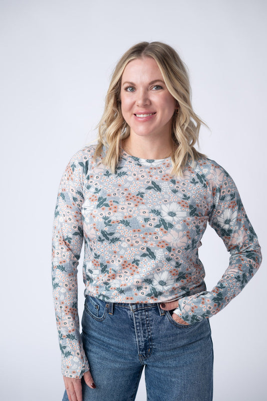 IN STOCK Blair Long Sleeve Top - Ditsy Blush Floral - Alonna's Legging Land