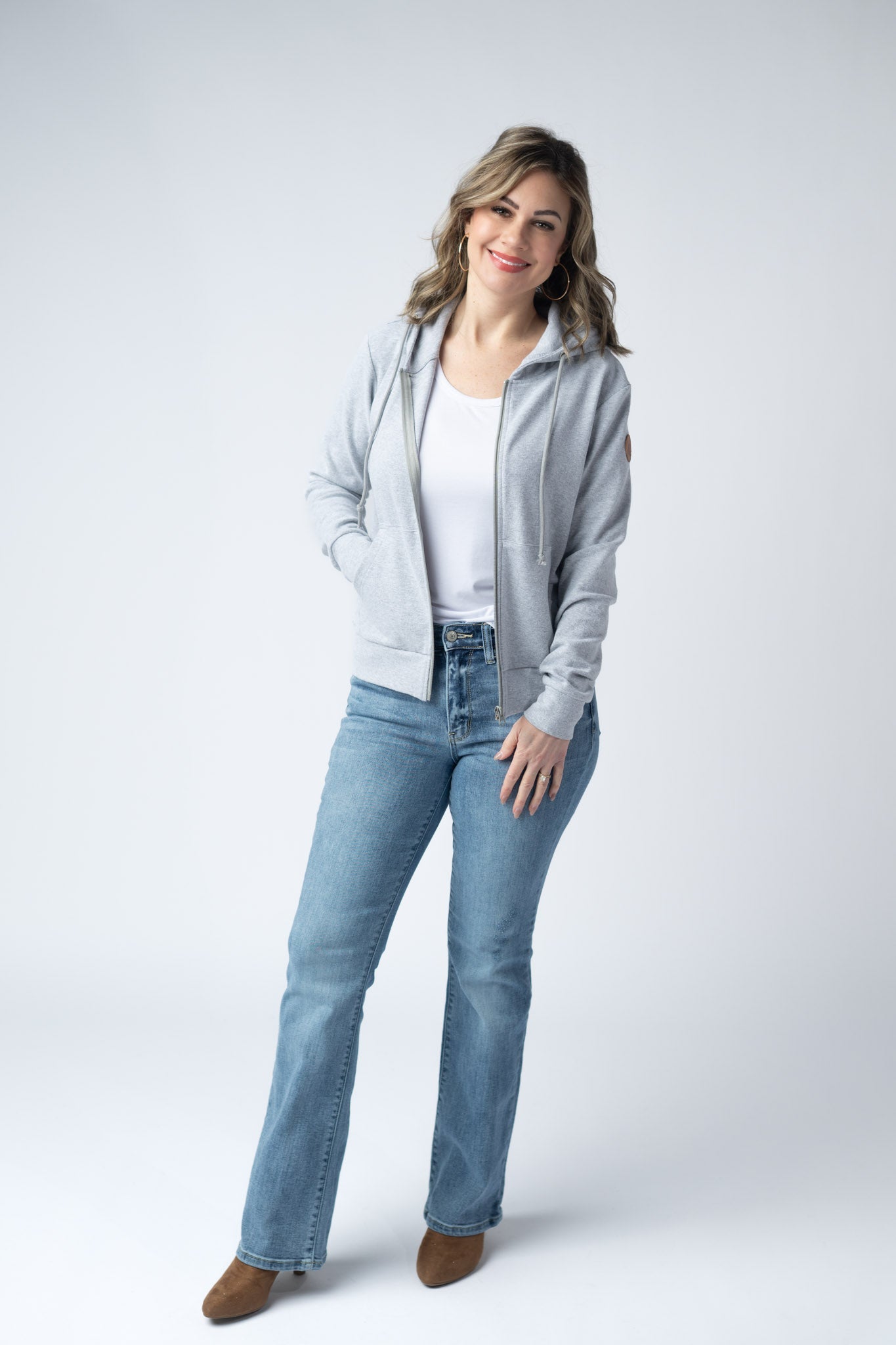 IN STOCK Fullzip Hoodie - Light Grey - Alonna's Legging Land
