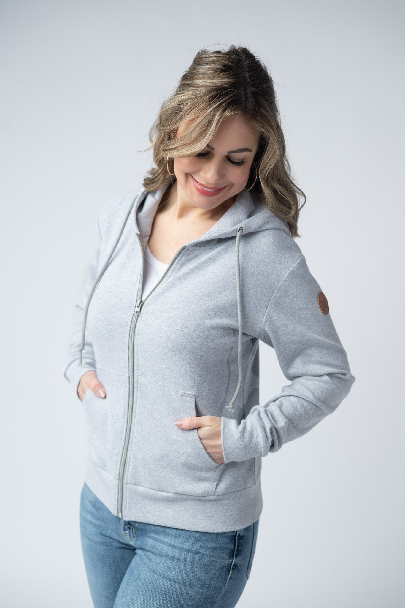 IN STOCK Fullzip Hoodie - Light Grey - Alonna's Legging Land