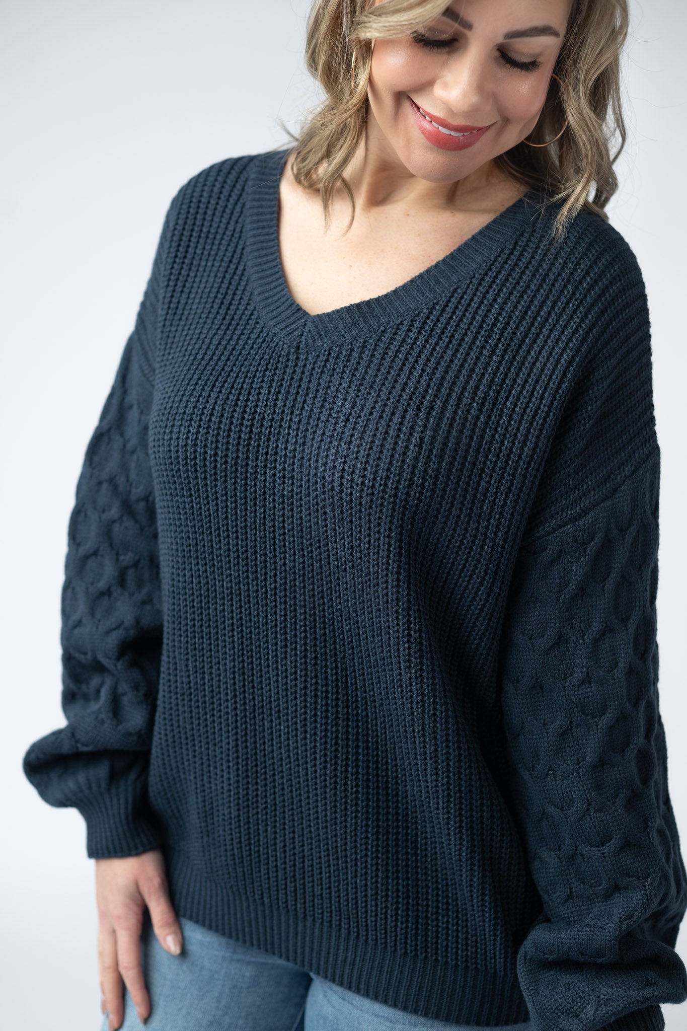IN STOCK Talina Textured Sweater - Navy - Alonna's Legging Land