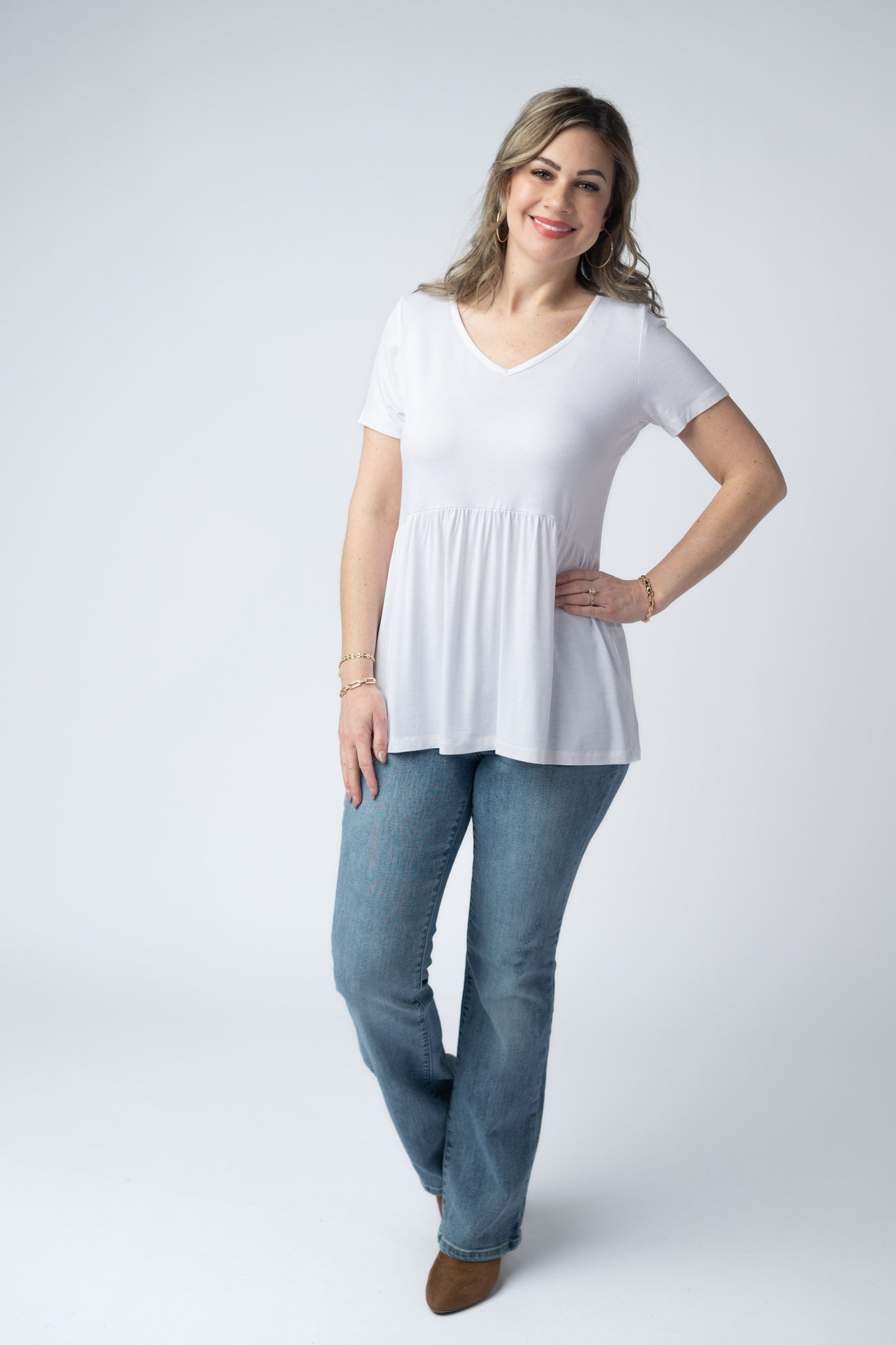 IN STOCK Sarah Ruffle Short Sleeve - White - Alonna's Legging Land