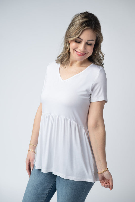 IN STOCK Sarah Ruffle Short Sleeve - White - Alonna's Legging Land