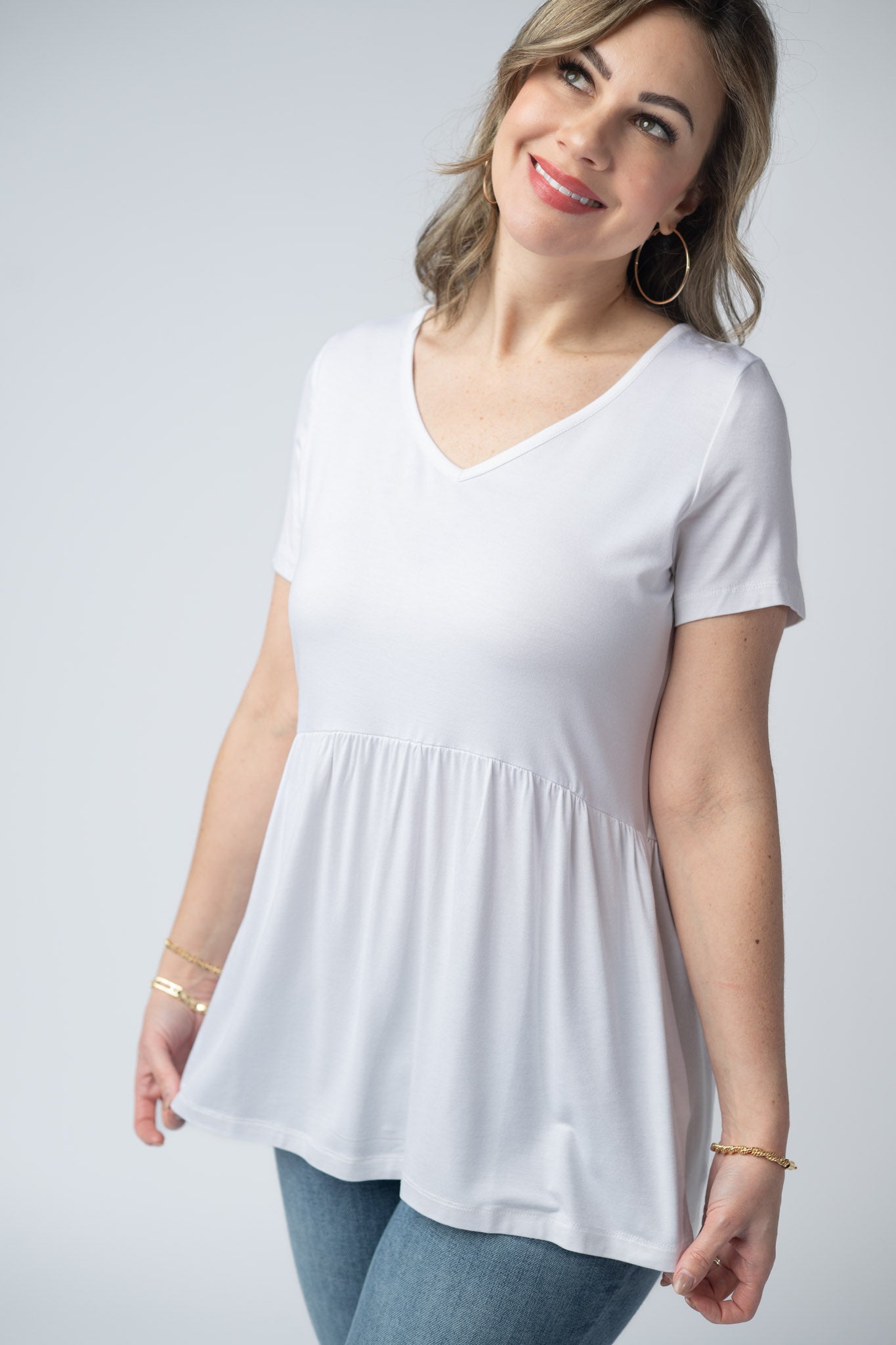IN STOCK Sarah Ruffle Short Sleeve - White - Alonna's Legging Land