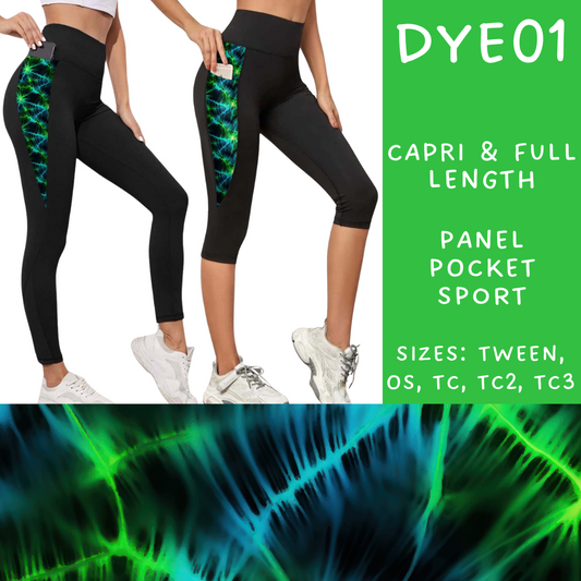 Batch #341 - Tie Dye Collection - Closes 5/19 - ETA early July - DYE01 Panel Pocket Full and Capri Length Leggings