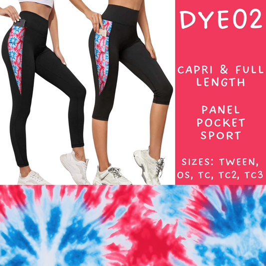 Batch #341 - Tie Dye Collection - Closes 5/19 - ETA early July - DYE02 Panel Pocket Full and Capri Length Leggings