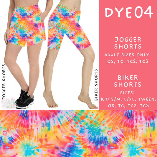 Batch #341 - Tie Dye Collection - Closes 5/19 - ETA early July - DYE04 Biker & Jogger Shorts