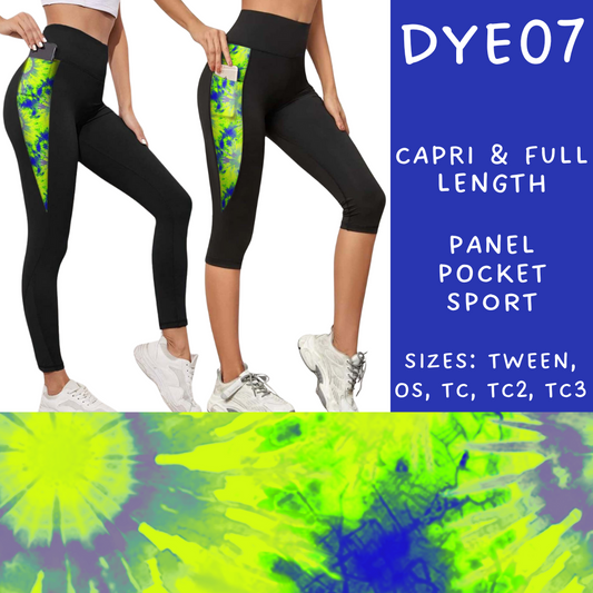 Batch #341 - Tie Dye Collection - Closes 5/19 - ETA early July - DYE07 Panel Pocket Full and Capri Length Leggings