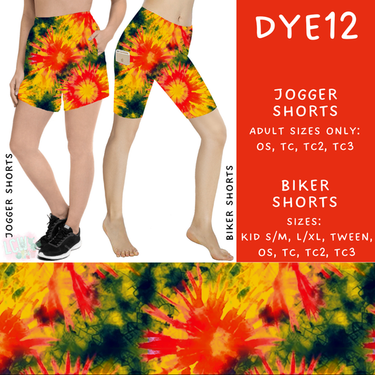 Batch #341 - Tie Dye Collection - Closes 5/19 - ETA early July - DYE12 Biker & Jogger Shorts