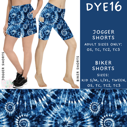 Batch #341 - Tie Dye Collection - Closes 5/19 - ETA early July - DYE16 Biker & Jogger Shorts