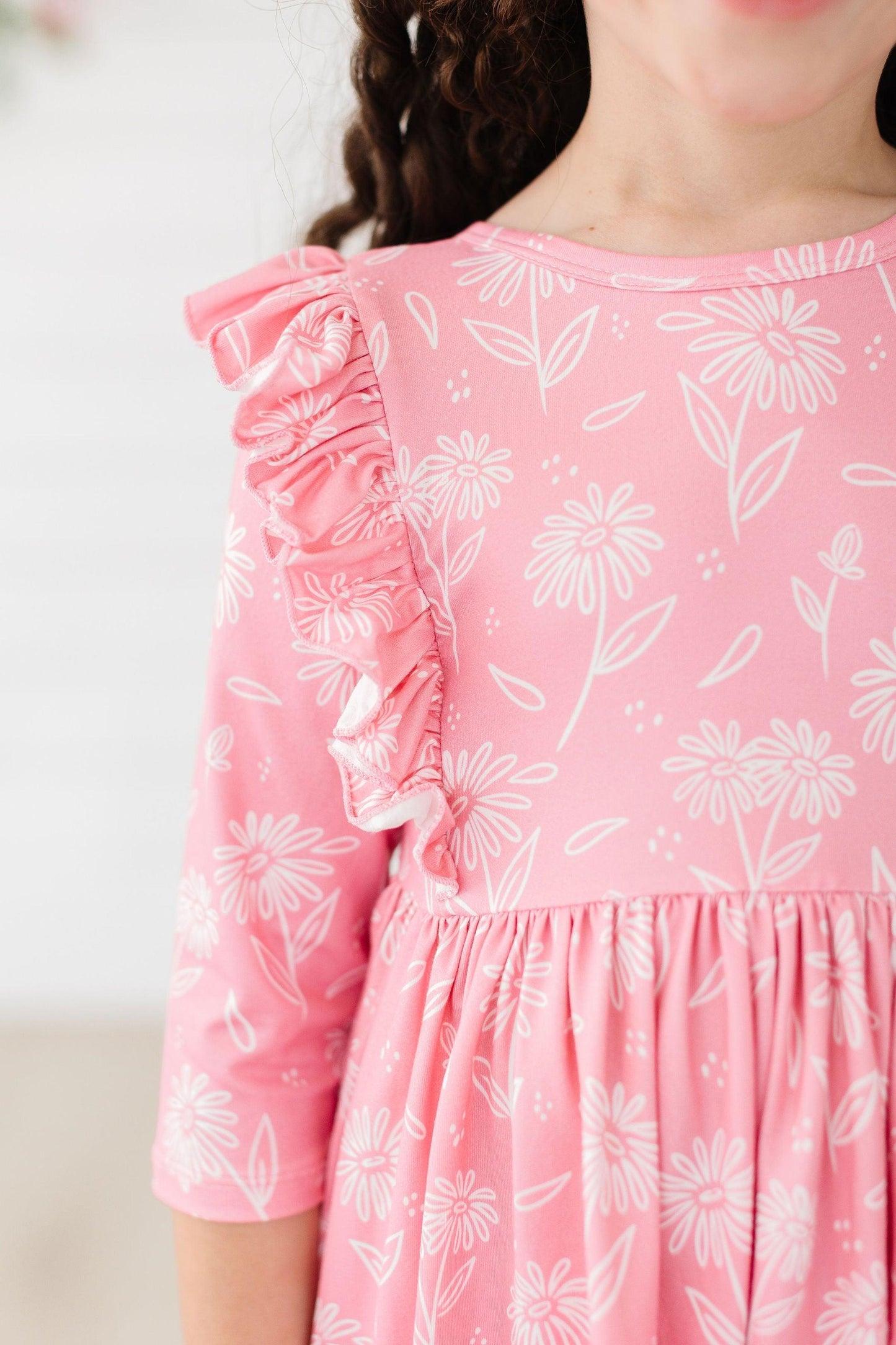 Dahlia Doodles 3/4 Sleeve Ruffle Twirl Dress