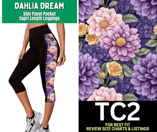 Dahlia Dream Side Panel Pocket Capri Length Leggings