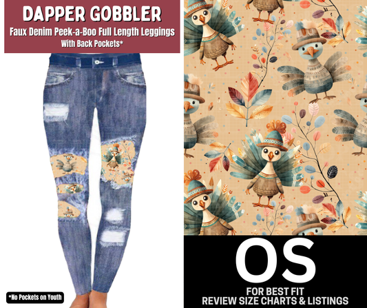 Dappler Gobbler Faux Denim Full Length Peekaboo Leggings