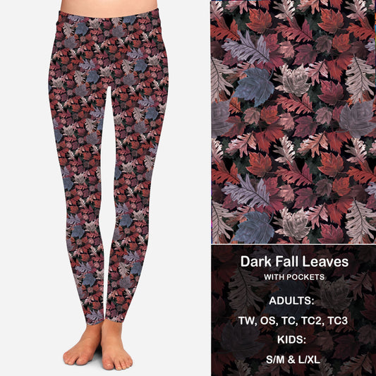 Dark Fall Leaves - Leggings with Pockets