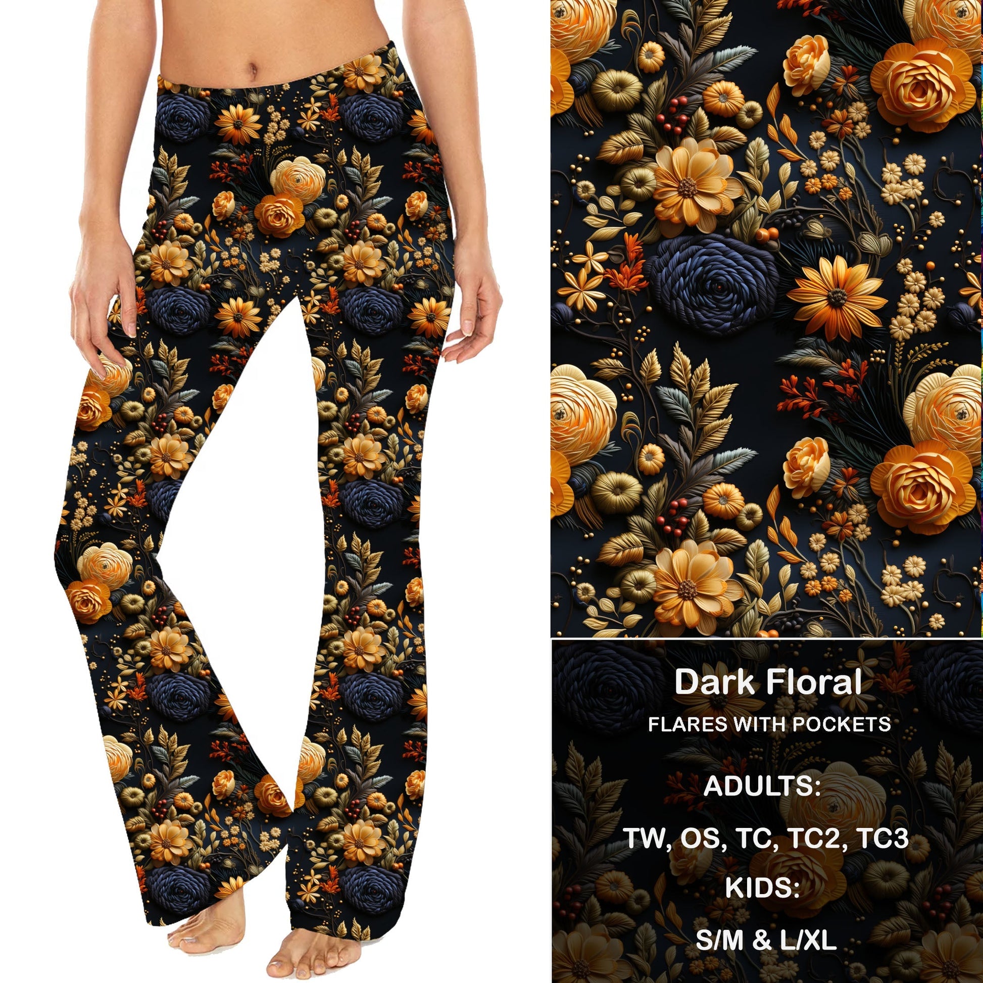 Dark Floral - Yoga Flares with Pockets - Alonna's Legging Land