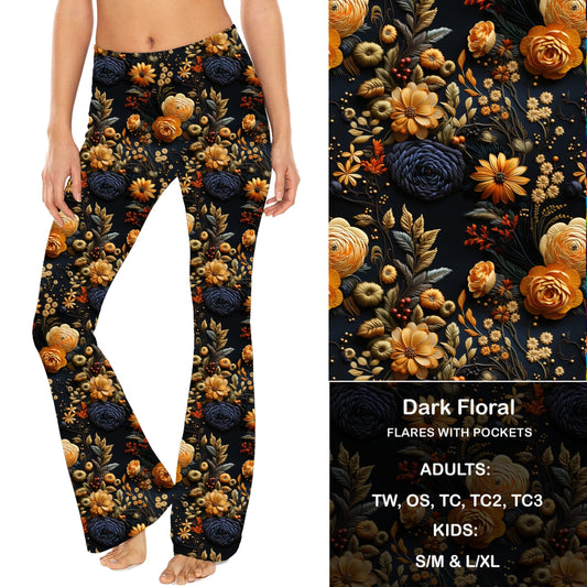 Dark Floral - Yoga Flares with Pockets - Alonna's Legging Land