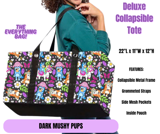 Preorder! Closes 5/19. ETA August. Dark Mushy Pups Collapsible Tote