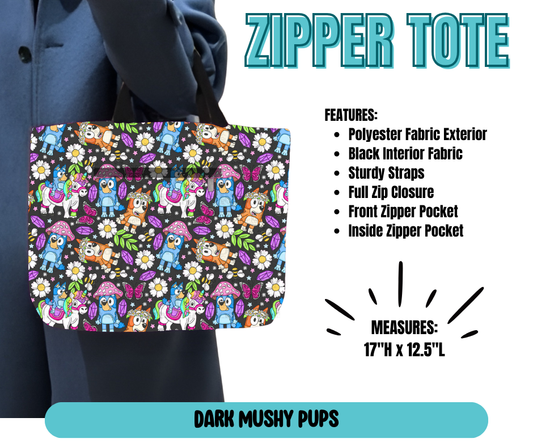 Preorder! Closes 5/21. ETA August. Dark Mushy Pups Zipper Tote