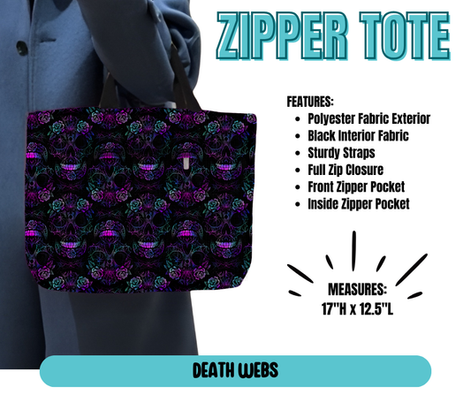 Preorder! Closes 5/21. ETA August. Death Webs Zipper Tote