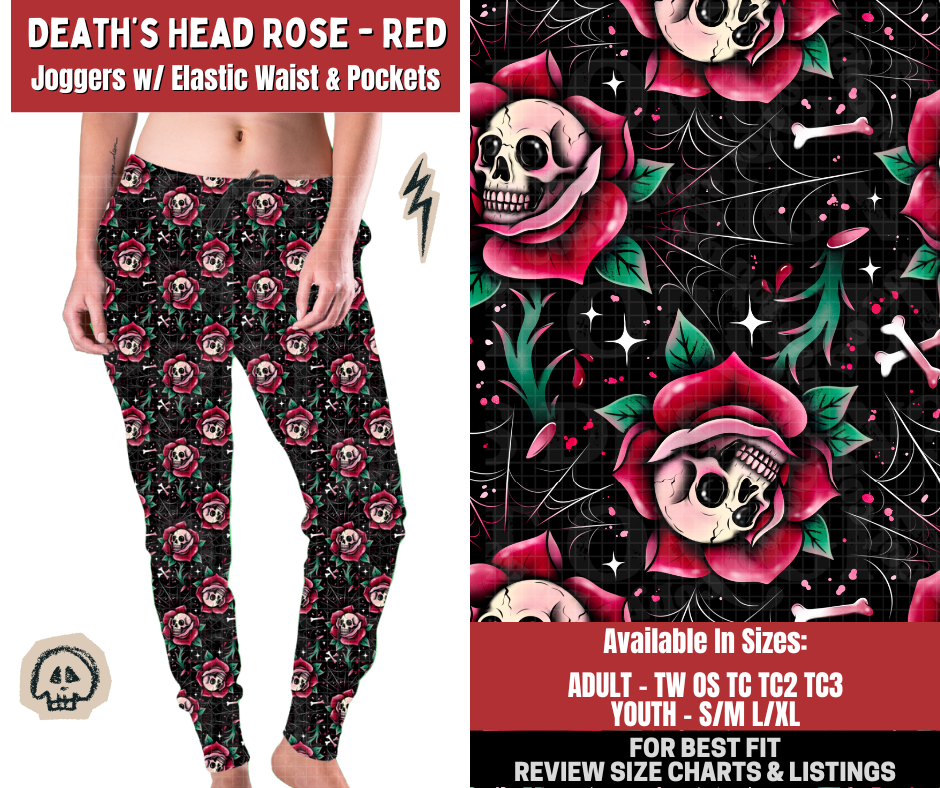 Preorder! Closes 12/22. ETA March. Death's Head Rose - Red Joggers