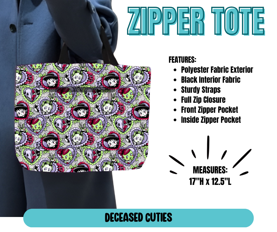 Preorder! Closes 5/21. ETA August. Deceased Cuties Zipper Tote