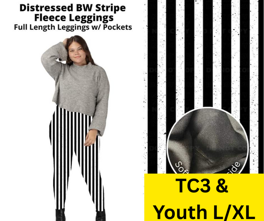 Distressed BW Stripe Fleece Leggings