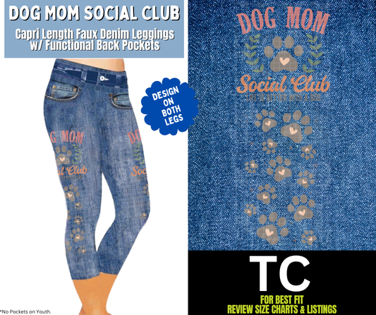 Dog Mom Social Club Capri Faux Denim w/ Side Leg Designs - Alonna's Legging Land