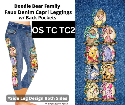 Doodle Bear Family Capri Faux Denim w/ Side Leg Designs