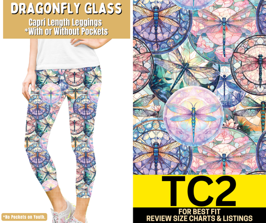 Dragonfly Glass Capri Length Leggings w/ Pockets