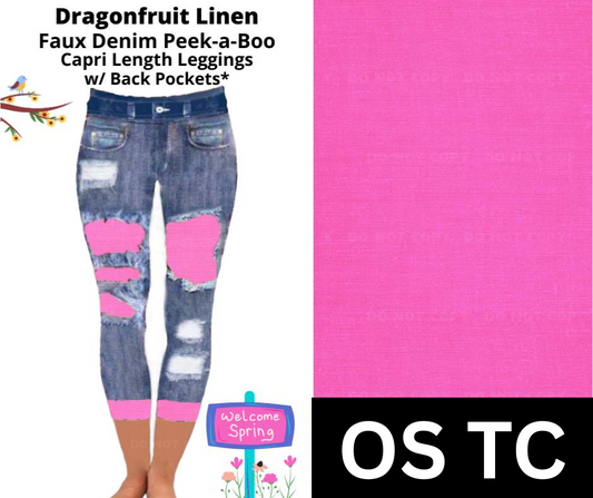 Dragonfruit Linen Capri Faux Denim Peekaboo