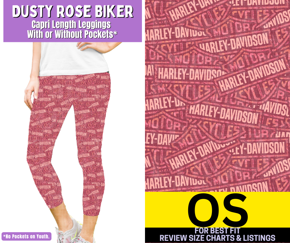 Dusty Rose Biker Capri Length Leggings w/ Pockets