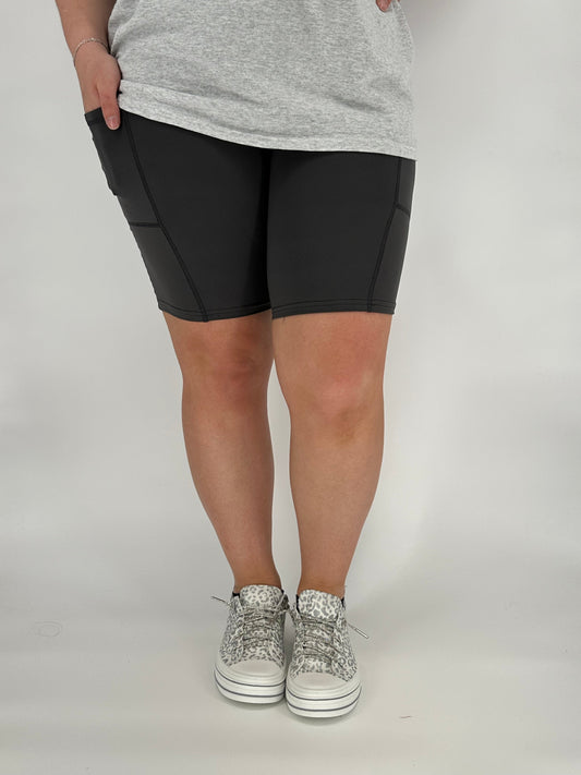 Charcoal Biker Shorts w/ Pockets