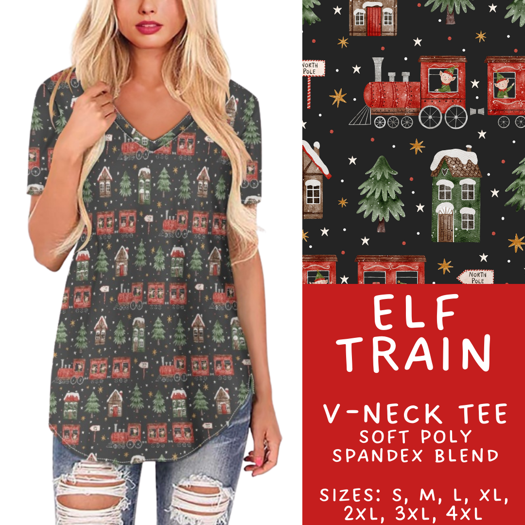 Batch #424 - Jingle All The Way - Closes 10/3 - ETA mid/late Nov - Elf Train V-Neck Tee
