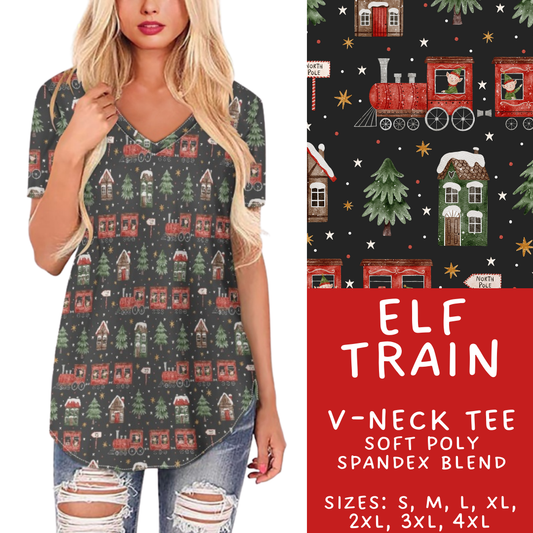 Batch #424 - Jingle All The Way - Closes 10/3 - ETA mid/late Nov - Elf Train V-Neck Tee
