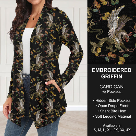 B248 - Preorder Embroidered Griffin Cardigan w/ Pockets (Closes 8/24. ETA: late Oct.)
