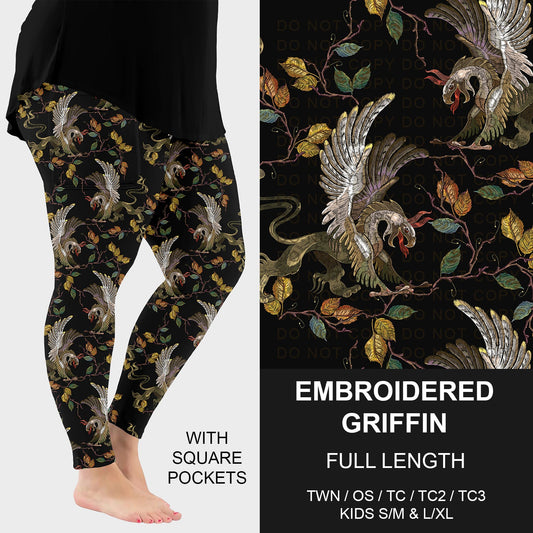 B248 - Preorder Embroidered Griffin Leggings w/ Pockets (Closes 8/24. ETA late Oct.)