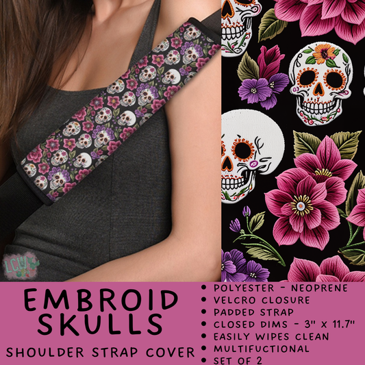 Batch #423 - Car Accessories - Closes 10/2 - ETA mid/late Nov - Embroid Skulls Shoulder Strap Pads
